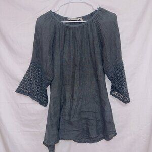 Soft Surroundings Black Boho Pullover Linen Tunic Top size XS
